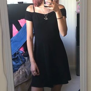 black cold shoulder dress